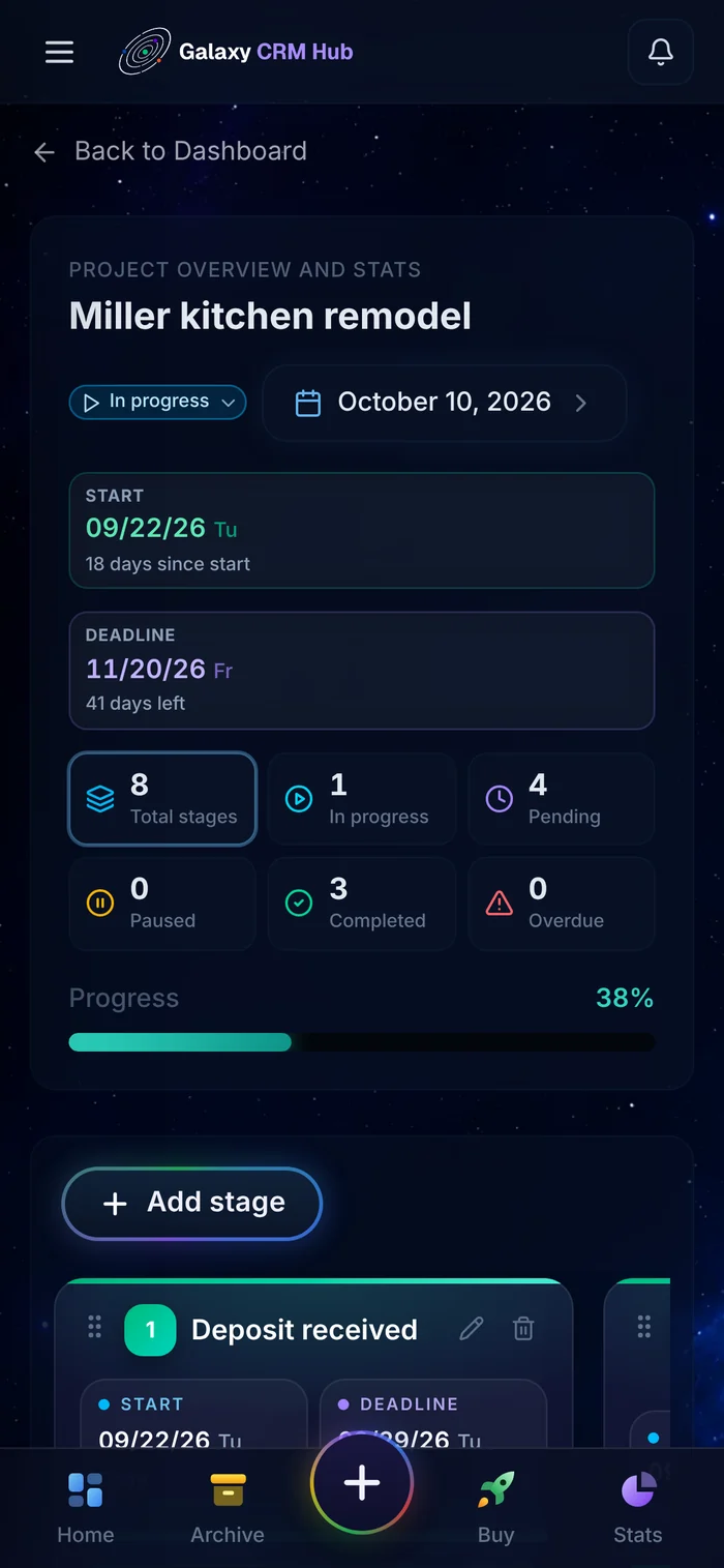 Live project board on a phone